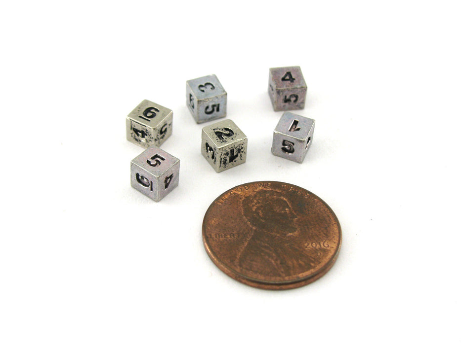 Micro Metal 5mm Silver Colored Chessex Dice, 6 Pieces - D6