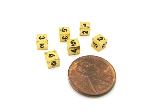 Micro Metal 5mm Gold Colored Chessex Dice, 6 Pieces - D6