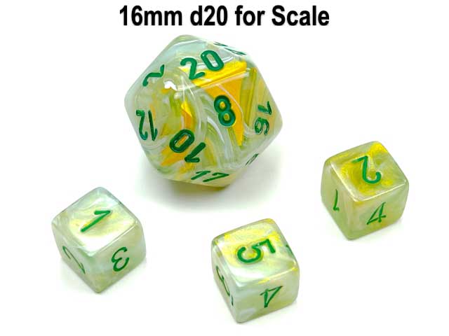 Marble 9mm Mini 6 Sided D6 Dice, 6 Pieces - Green with Dark Green Numbers