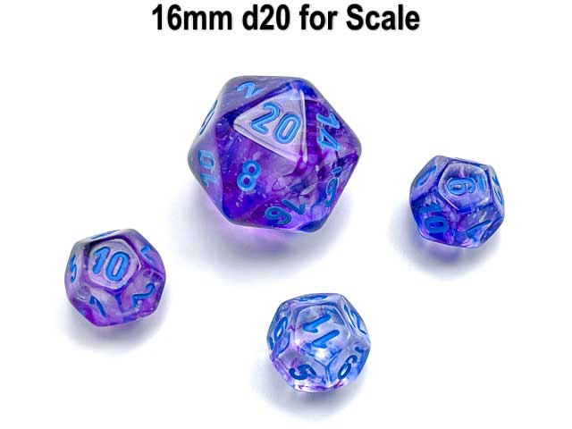 Luminary Nebula 12mm Mini 12 Sided D12 Dice, 6 Pieces - Nocturnal with Blue