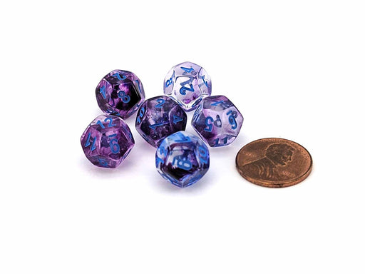 Luminary Nebula 12mm Mini 12 Sided D12 Dice, 6 Pieces - Nocturnal with Blue