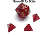 Glitter 12mm Mini 4 Sided D4 Dice, 6 Pieces - Ruby with Gold Numbers