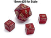 Glitter 9mm Mini 6 Sided D6 Dice, 6 Pieces - Ruby with Gold Numbers