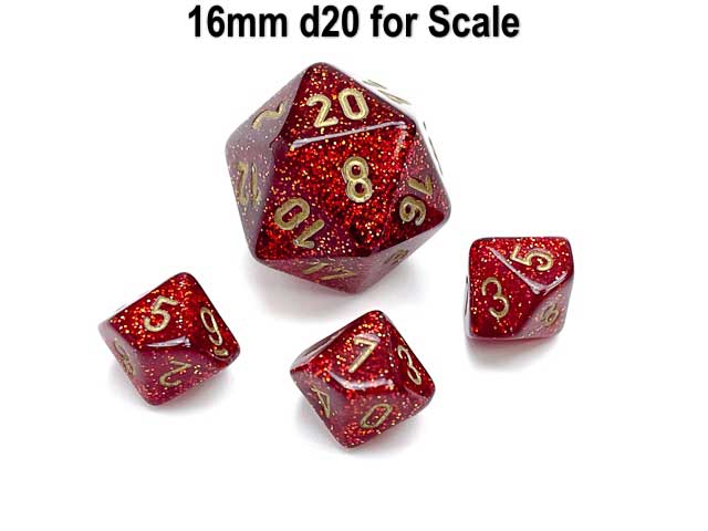 Glitter 10mm Mini 10 Sided D10 Dice, 6 Pieces - Ruby with Gold Numbers