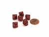 Glitter 10mm Mini Tens D10 Dice, 6 Pieces - Ruby with Gold Numbers