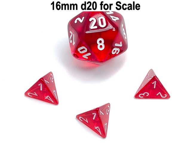Translucent 12mm Mini 4 Sided D4 Dice, 6 Pieces - Red with White Numbers