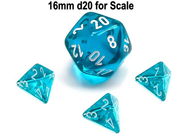 Translucent 12mm Mini 4 Sided D4 Dice, 6 Pieces - Teal with White Numbers