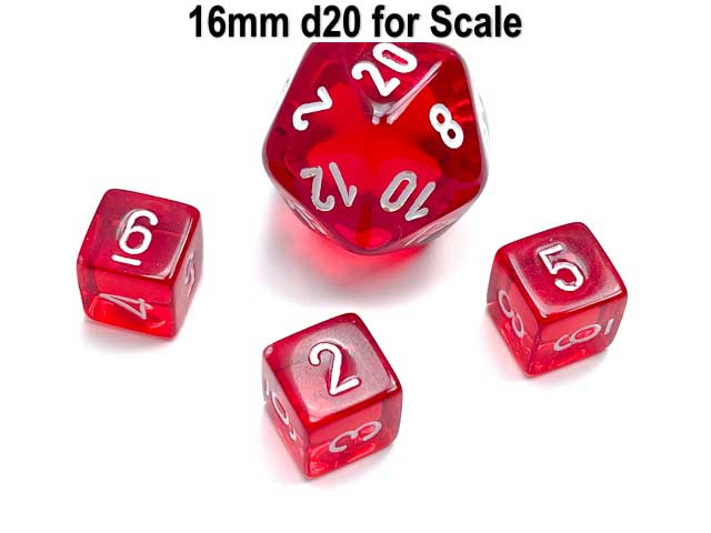 Translucent 9mm Mini 6 Sided D6 Dice, 6 Pieces - Red with White Numbers