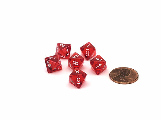 Translucent 9mm Mini 8 Sided D8 Dice, 6 Pieces - Red with White Numbers
