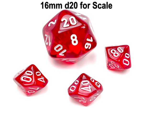 Translucent 10mm Mini Tens D10 Dice, 6 Pieces - Red with White Numbers