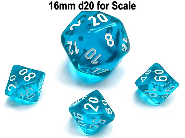 Translucent 10mm Mini Tens D10 Dice, 6 Pieces - Teal with White Numbers