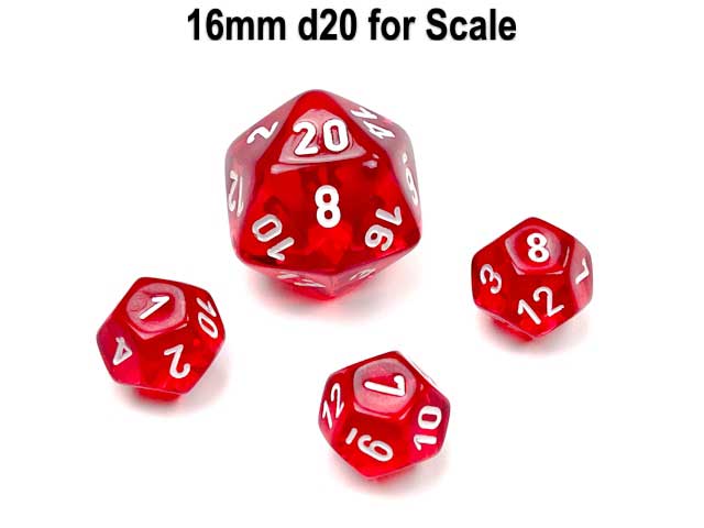 Translucent 12mm Mini 12 Sided D12 Dice, 6 Pieces - Red with White Numbers