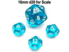 Translucent 12mm Mini 12 Sided D12 Dice, 6 Pieces - Teal with White Numbers