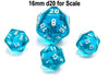 Translucent 12mm Mini 20 Sided D20 Dice, 6 Pieces - Teal with White Numbers