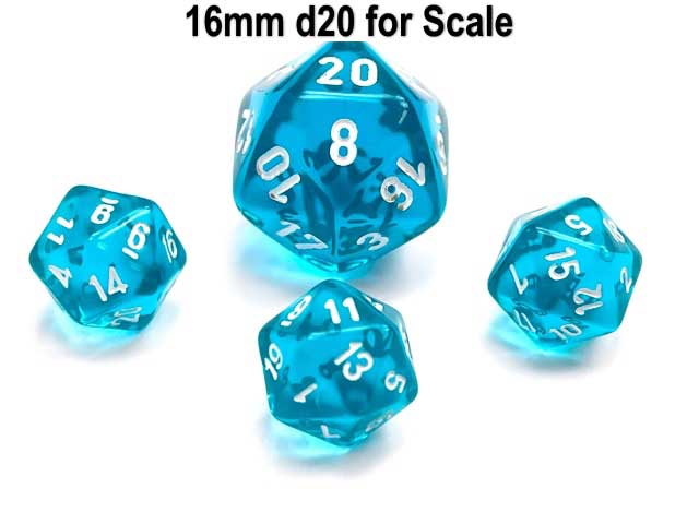 Translucent 12mm Mini 20 Sided D20 Dice, 6 Pieces - Teal with White Numbers