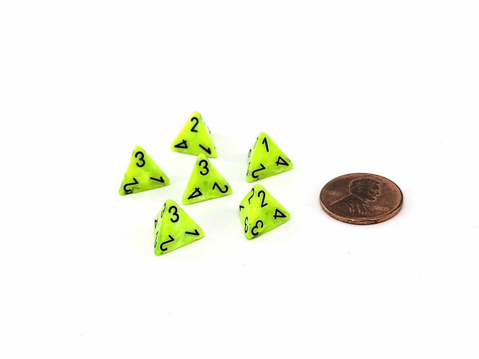 Vortex 12mm Mini 4 Sided D4 Dice, 6 Pieces - Bright Green with Black Numbers