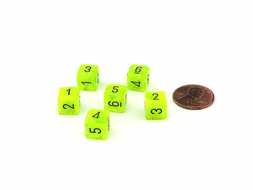Vortex 9mm Mini 6 Sided D6 Dice, 6 Pieces - Bright Green with Black Numbers