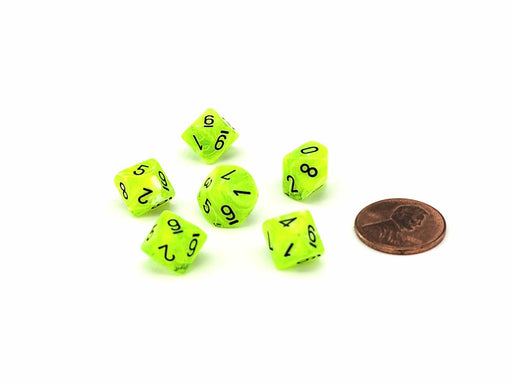 Vortex 10mm Mini 10 Sided D10 Dice, 6 Pieces - Bright Green with Black Numbers