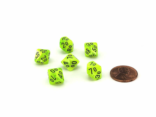 Vortex 10mm Mini Tens D10 Dice, 6 Pieces - Bright Green with Black Numbers