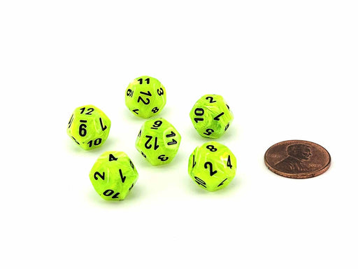 Vortex 12mm Mini 12 Sided D12 Dice, 6 Pieces - Bright Green with Black Numbers