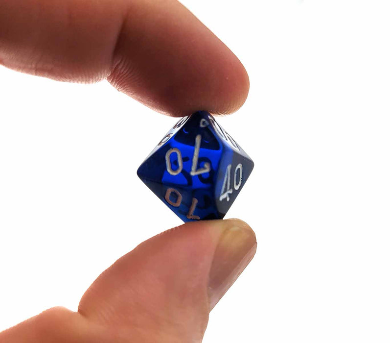 Translucent 16mm Tens D10 (00-90) Dice, 6 Pieces - Navy Blue with White Numbers