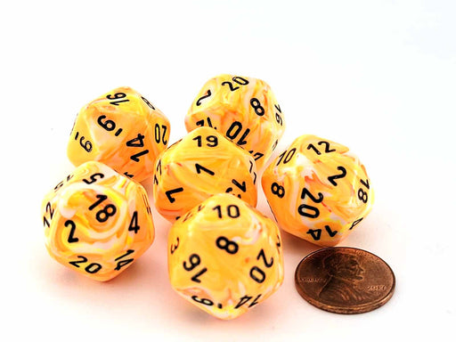 Festive 20mm D20 Chessex Dice, 6 Pieces - Sunburst with Black Numbers