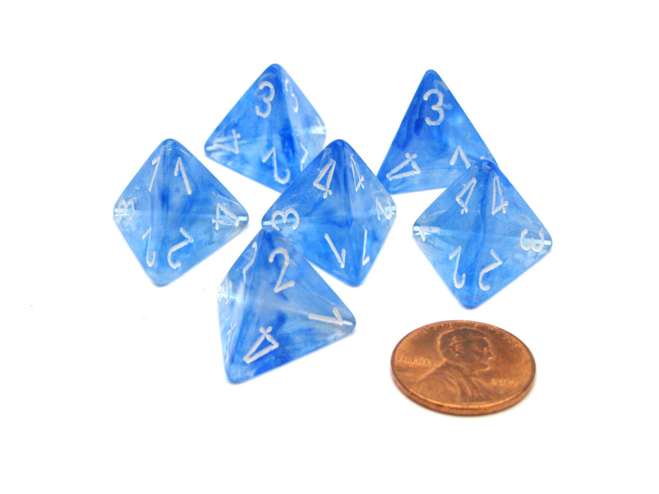 Borealis 18mm 4 Sided D4 Chessex Dice, 6 Pieces - Sky Blue with White