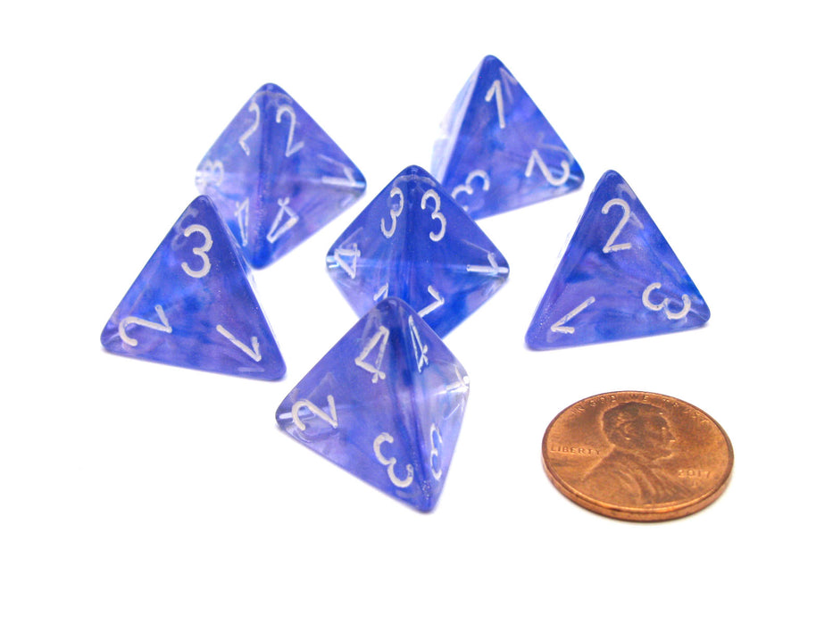 Borealis 18mm 4 Sided D4 Chessex Dice, 6 Pieces - Purple with White