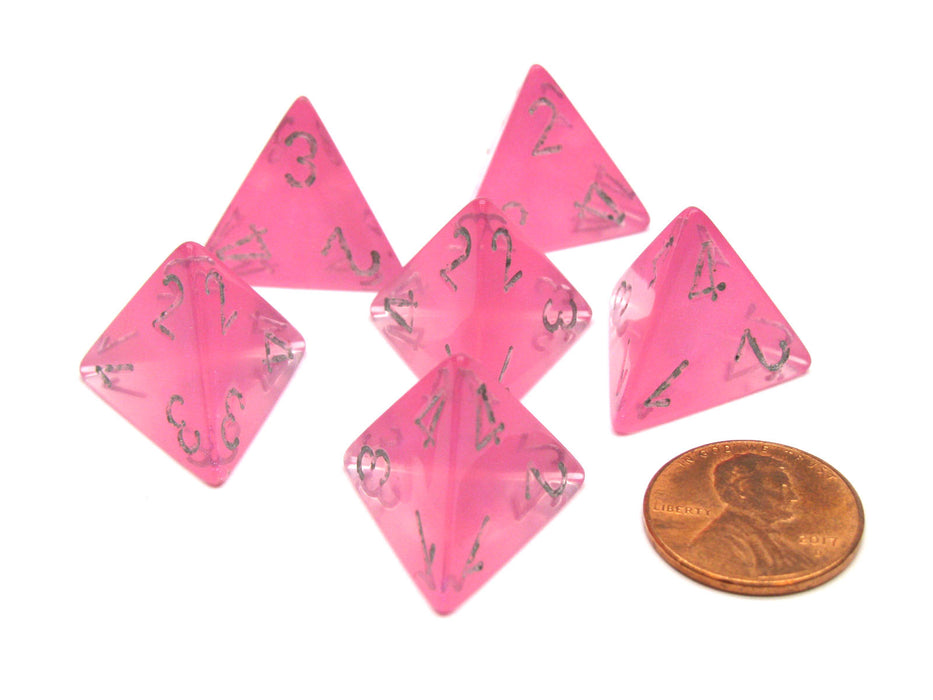 Borealis 18mm 4 Sided D4 Chessex Dice, 6 Pieces - Pink with Silver