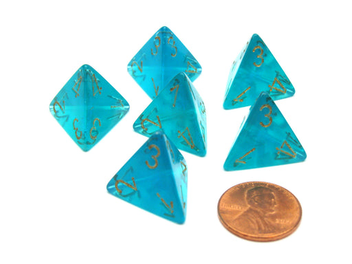 Borealis 18mm 4 Sided D4 Chessex Dice, 6 Pieces - Teal with Gold