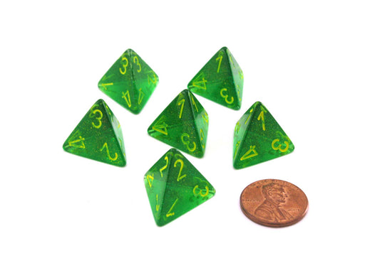 Borealis 18mm D4 Chessex Dice, 6 Pieces - Maple Green with Yellow Numbers