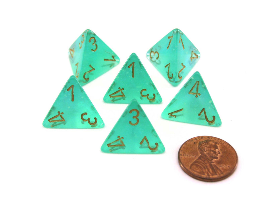 Luminary Borealis 18mm 4 Sided D4 Dice, 6 Pieces - Light Green with Gold Numbers