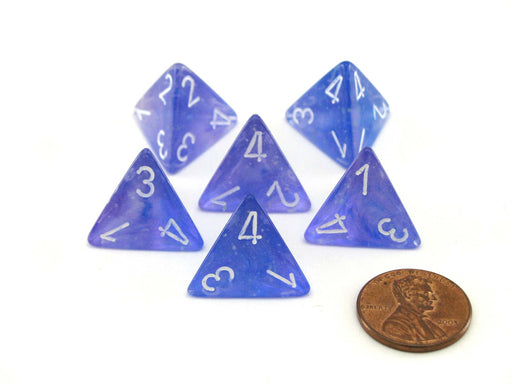 Luminary Borealis 18mm 4 Sided D4 Dice, 6 Pieces - Purple with White Numbers