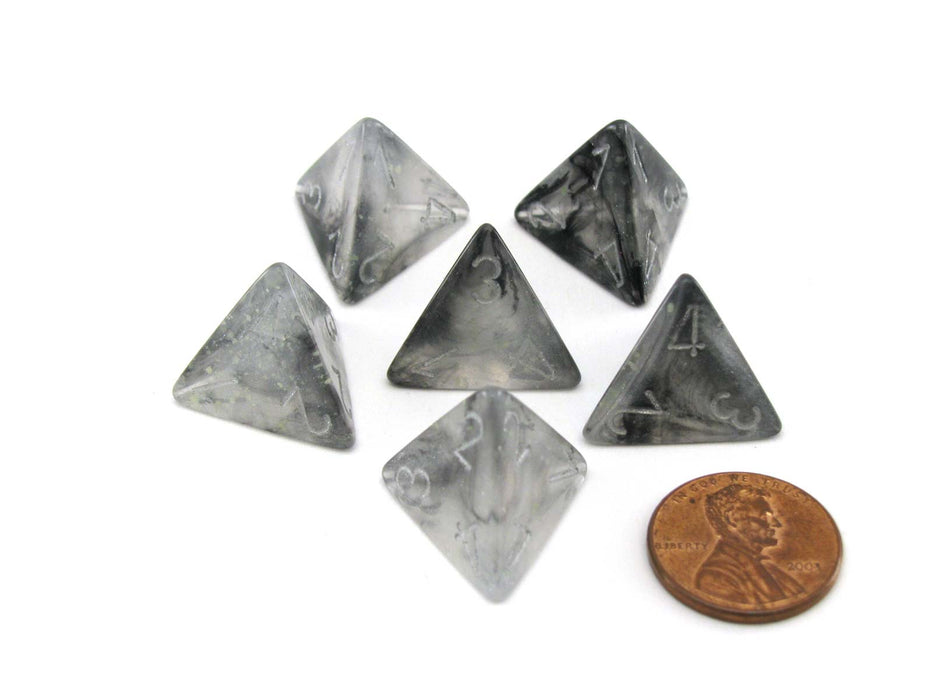 Luminary Borealis 18mm D4 Dice, 6 Pieces - Light Smoke with Silver Numbers