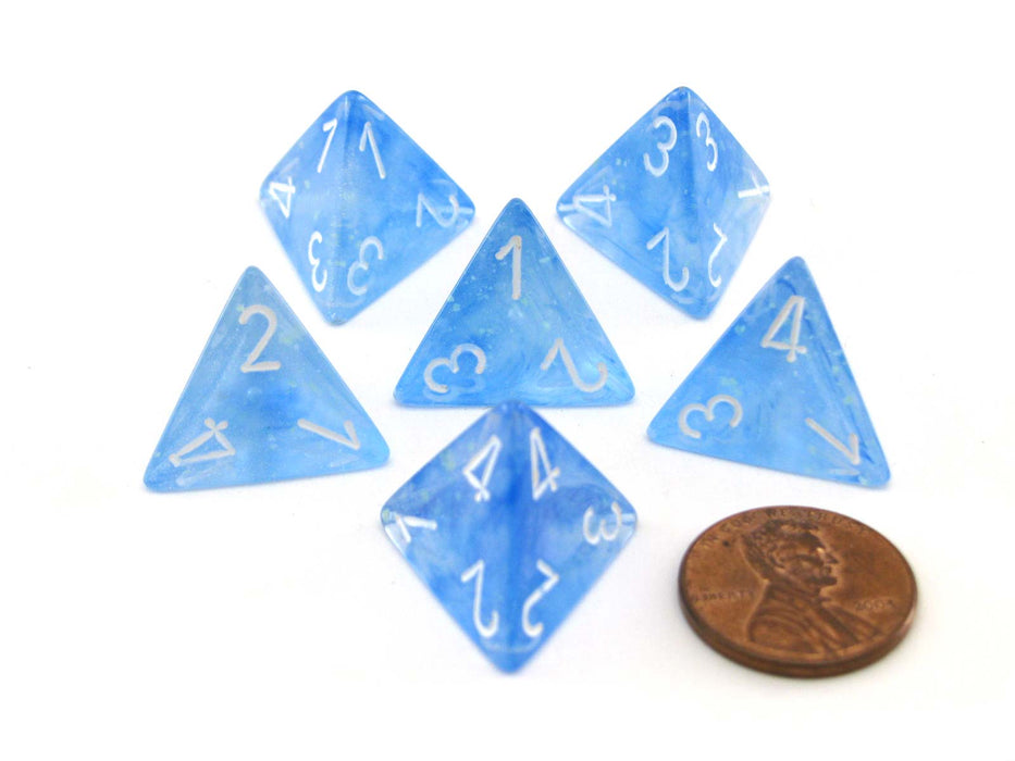 Luminary Borealis 18mm 4 Sided D4 Dice, 6 Pieces - Sky Blue with White Numbers
