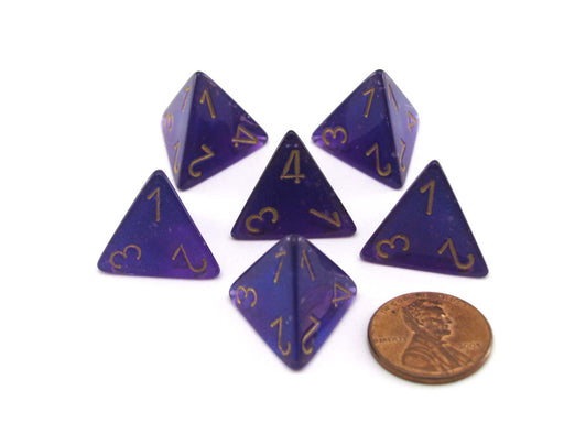 Luminary Borealis 18mm 4 Sided D4 Dice, 6 Piece - Royal Purple with Gold Numbers
