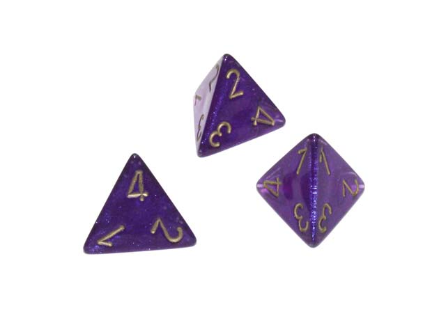 Luminary Borealis 18mm 4 Sided D4 Dice, 6 Piece - Royal Purple with Gold Numbers