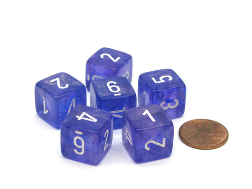 Borealis 15mm 6 Sided D6 Chessex Dice, 6 Pieces - Purple with White Numbers