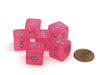 Borealis 15mm 6 Sided D6 Chessex Dice, 6 Pieces - Pink with Silver Numbers