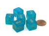 Borealis 15mm D6 Polyhedral Chessex Dice, 6 Pieces - Teal with Gold Numbers