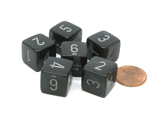Borealis 15mm 6 Sided D6 Chessex Dice, 6 Pieces - Smoke with Silver Numbers