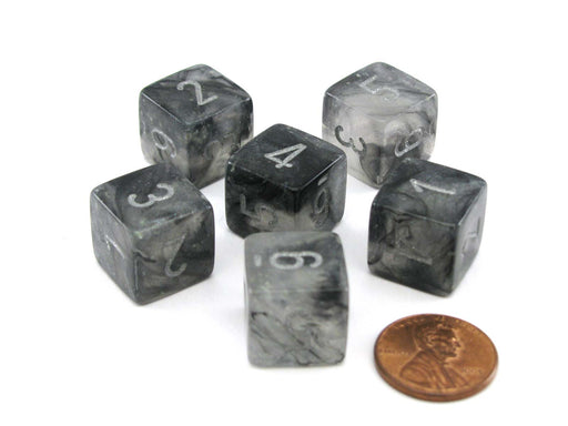 Luminary Borealis 15mm D6 Dice, 6 Pieces - Light Smoke with Silver Numbers