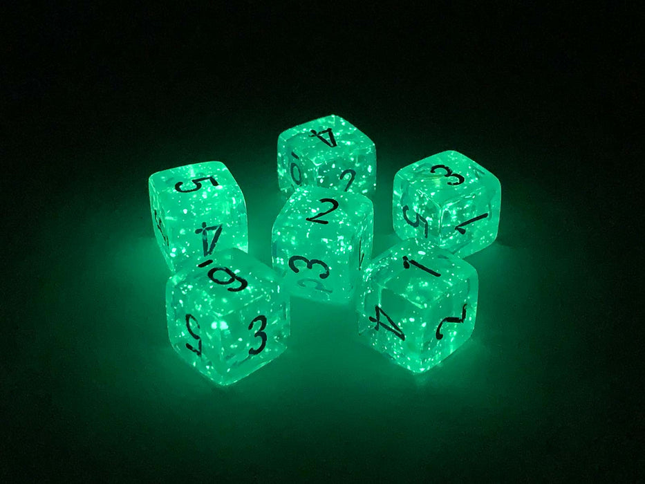 Luminary Borealis 15mm 6 Sided D6 Dice, 6 Piece - Icicle with Light Blue Numbers