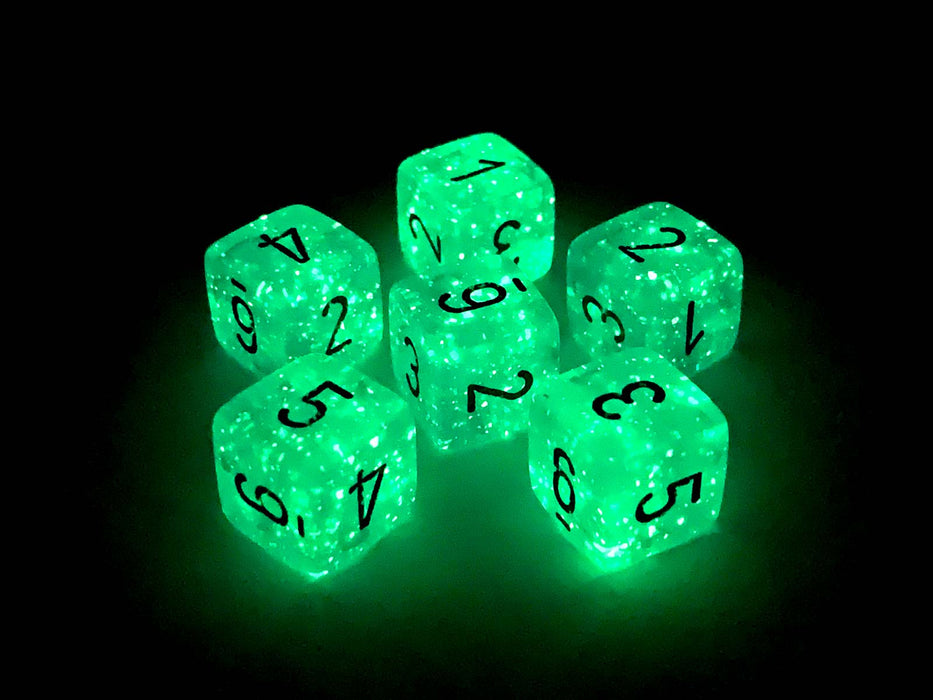 Luminary Borealis 15mm 6 Sided D6 Dice, 6 Pieces - Teal with Gold Numbers