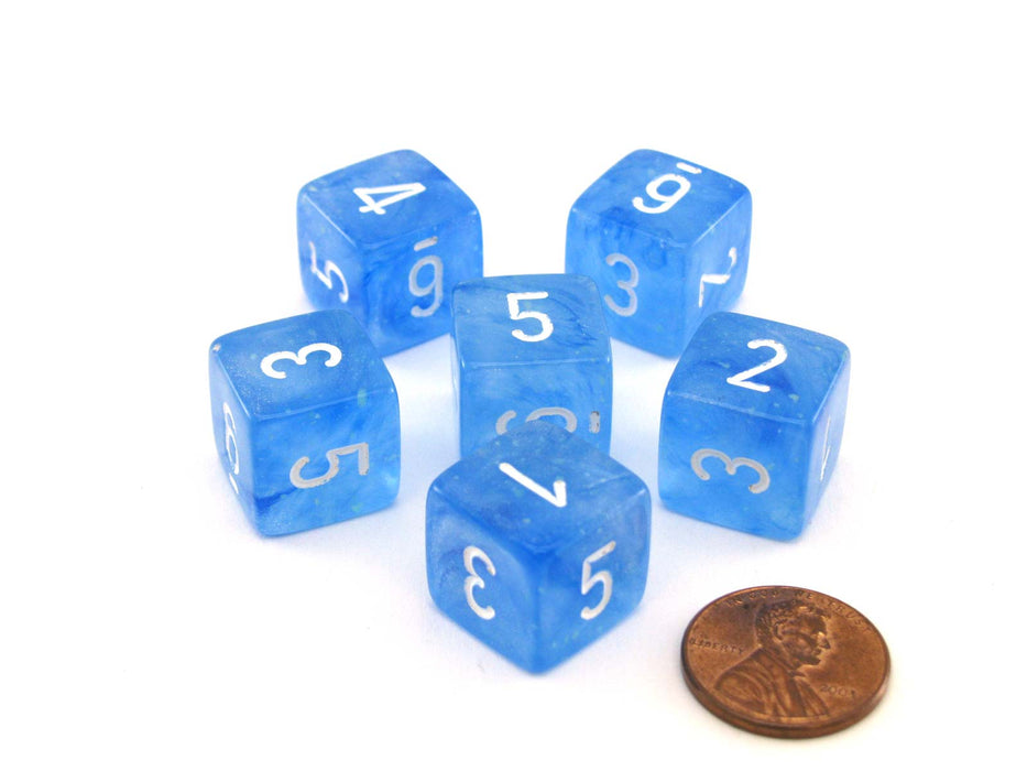 Luminary Borealis 15mm 6 Sided D6 Dice, 6 Pieces - Sky Blue with White Numbers