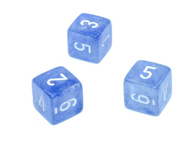 Luminary Borealis 15mm 6 Sided D6 Dice, 6 Pieces - Sky Blue with White Numbers