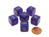 Luminary Borealis 15mm 6 Sided D6 Dice, 6 Piece - Royal Purple with Gold Numbers