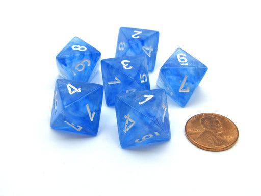 Borealis 15mm 8 Sided D8 Chessex Dice, 6 Pieces - Sky Blue with White