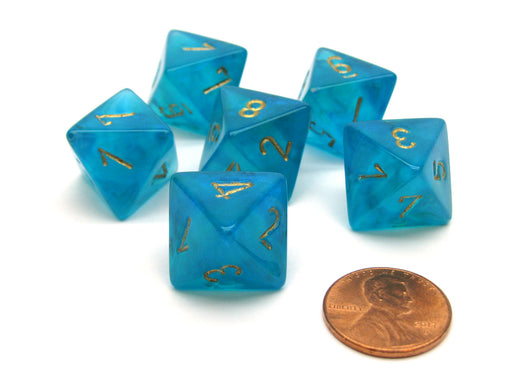 Borealis 15mm 8 Sided D8 Chessex Dice, 6 Pieces - Teal with Gold