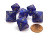 Borealis 15mm 8 Sided D8 Chessex Dice, 6 Pieces - Royal Purple with Gold